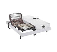 Lit électrique Relaxation Lattes et plots Matelas mémoire de Forme et Bambou DAMYSOS de NATUREA - Moteurs OKIN - 2 x 80 x 200 cm - Blanc