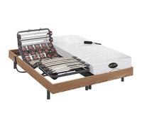 Lit électrique de relaxation lattes et plots + matelas mémoire de forme et bambou - 2 x 80 x 200 cm - Chêne - DAMYSOS de NATUREA