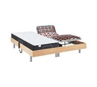 Vente-unique - Lit électrique de Relaxation Tout plots + Matelas Ressorts ensachés et mémoire Forme - 2 x 80 x 200 cm - Chêne - PHANES de YSMÉE