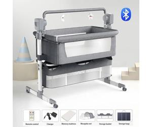 Lit électrique pour bébé - Berceau à balancement automatique - Musique via Bluetooth - Minuterie et télécommande - Pliable - Maille respirante - Gris moyen