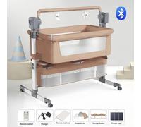Lit électrique pour bébé - Berceau BJJ-601 - Balancelle automatique - Musique via Bluetooth - Minuterie et télécommande - Pliable - Filet respirant - Marron
