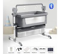Lit électrique pour bébé - Lit d'appoint X601 - Balancement à 5 niveaux, musique via Bluetooth, pliable, réglable en hauteur sur 3 positions, télécommande - gris moyen