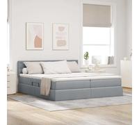 Lit Empereur avec lumières LED Gris Clair 200 x 200 cm Tissu, Cadre métal Noir, Matelas Mousse Confortable, Rangement latéral, idéal Chambre Moderne, Ambiance Cosy intérieur