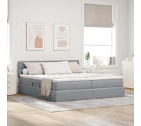 Lit Empereur Gris Clair 200 x 200 cm avec lumières LED USB, Cadre métal et Tissu, Matelas Confortable, Rangement hydraulique intégré, idéal Chambre Moderne et détente Cosy