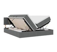 Lit Empereur Gris foncé 200 x 200 cm avec Tissu, Cadre métal Noir, Rangement sous lit, Matelas Confortable, lumières LED USB pour Chambre Moderne Cosy
