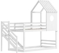 Lit empilable 200x90cm - Lit d'enfant set de 2 - Lit surélevé avec design de chapeau, protection contre les chutes & sommier à lattes - Blanc - Pour enfants & petits enfants