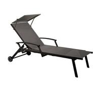 PROLOISIRS Lit empilable - FLORENCE - Aluminium époxy graphite - Toile TPEP gris - Accoudoirs escamotables - Ombrelle - Roues G