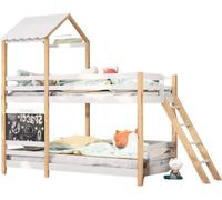 Lit empilable pour enfants - 90x200cm - Lit d'enfant avec tableau d'école - Lit surélevé avec escalier d'angle, protection contre les chutes et fenêtre - Lit pour jeunes enfants