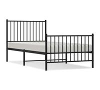 Lit en acier avec tête de lit et pied de lit, structure robuste, noir mat, 90 x 190 cm, sommier à lattes, hauteur 26 cm, idéal pour chambre à coucher et chambre d'invités