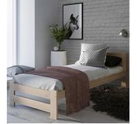 Lit en bois 100x200 cm - Sommier à lattes inclus - Pin massif - Style scandinave - Avec tête de lit moyenne - Bois naturel