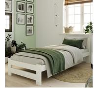 Lit en bois 100x200 cm - Sommier à lattes inclus - Pin massif - Style scandinave - Avec tête de lit moyenne - Blanc