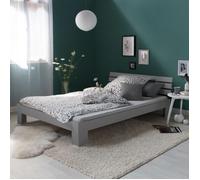 Lit en bois 120 x 200 cm, gris - Lit double en bois massif avec sommier à lattes pour chambre d'enfant, d'adolescent ou d'invité