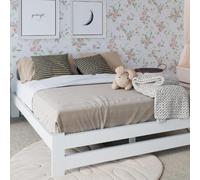 lit en bois 120 x 200 cm moderne, pin massif, sommier à lattes, confortable et durable, style scandinave, bohème, maison de campagne, tête de lit, blanc moyen