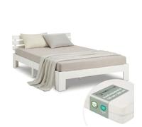 Lit en bois 120 x 200 cm, pin massif blanc - Lit futon avec matelas et sommier à lattes inclus