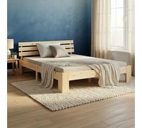 Homestyle4u Lit double 120x200 cm en pin naturel avec sommier Beige