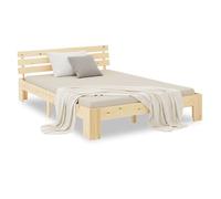 Homestyle4u Lit double 120x200 cm en pin naturel avec sommier Beige