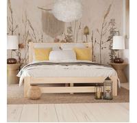 Lit en bois 120x200 cm - Sommier à lattes inclus - Pin massif - Style scandinave - Avec tête de lit haute - Bois naturel