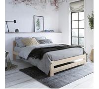Lit en bois 120x200 cm - Sommier à lattes inclus - Pin massif - Style scandinave - Avec tête de lit moyenne - Bois naturel