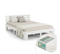 Lit en bois 140 x 200 cm, pin massif blanc - Lit futon avec matelas et sommier à lattes inclus