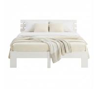 Lit en Bois 140x200 cm Blanc - Lit Double avec Matelas à ressorts - Massif