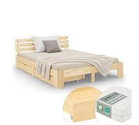 Lit en Bois 140x200 cm Naturel Lit Double avec 2 Tiroirs de Rangement