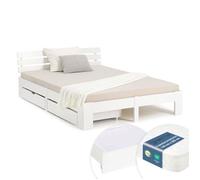 Homestyle4u Lit en bois 140 x 200 cm avec espace de rangement, matelas à ressorts