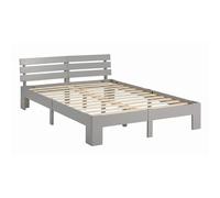 Homestyle4u Lit en bois 160 x 200 cm gris avec matelas et sommier à lattes | Lit double en pin massif et MDF, gris laqué avec matelas et sommier à lattes roulants, bords arrondis, tête de lit 66 cm