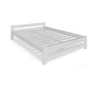 Lit en bois 160x200 cm - Sommier à lattes inclus - Pin massif - Style scandinave - Avec tête de lit basse - Blanc