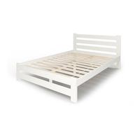 Lit en bois 160x200 cm - Sommier à lattes inclus - Pin massif - Style scandinave - Avec tête de lit haute - Blanc