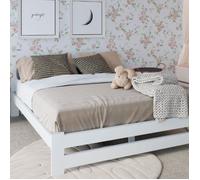 Lit en bois 160x200 cm - Sommier à lattes inclus - Pin massif - Style scandinave - Avec tête de lit moyenne - Blanc