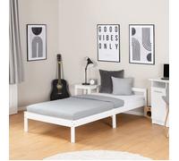 Lit en bois 90 x 200 cm, blanc - Lit simple avec sommier à lattes pour chambre d'enfant, d'adolescent ou d'invité