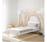 Lit en bois 90 x 200 cm, blanc naturel - Lit simple rétro avec sommier à lattes pour chambre d'enfant, d'adolescent ou d'invité