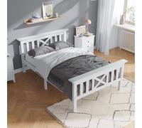 Lit en bois 90 x 200 cm en pin massif et MDF, structure avec tête de lit et sommier à lattes, lit d'enfant et de jeune solide, sans matelas, blanc