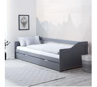 Lit en bois 90 x 200 cm, gris | convertible en lit double | couchette | avec sommier à lattes | combinable avec un lit Duo