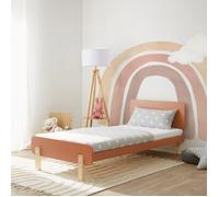 Lit en bois 90 x 200 cm, rouge naturel - Lit simple rétro avec sommier à lattes pour chambre d'enfant, d'adolescent ou d'invité