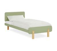 Lit en bois 90 x 200 cm, vert naturel - Lit simple rétro avec sommier à lattes pour chambre d'enfant, d'adolescent ou d'invité