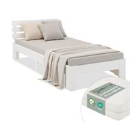 Lit en bois 90x200 blanc avec sommier & matelas lit simple chambre Homestyle4u