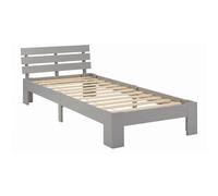 Homestyle4u Lit en bois 90 x 200 cm avec matelas et sommier à lattes, gris | Cadre de lit simple en bois massif pour adolescent