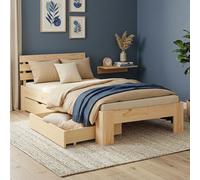 Lit en bois 90x200 cm tiroir massif cadre de sommier à lattes simple Homestyle4u