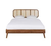 Lit en bois d'acacia massif et cannage en rotin 160x200 avec sommier à lattes 167x105x217cm Marron