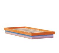 Lit en bois de pin massif avec éclairage LED RVB, 90 x 200 cm, design rustique en cire marron, structure robuste avec sommier en contreplaqué inclus, USB intégré (sans matelas)