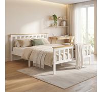 Lit en Bois Double Massif Pin 140x200 Blanc Cadre Sommier à Lattes Homestyle4u