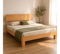 Lit en bois massif 140 x 200 cm en hévéa - Cadre de lit stable avec tête de lit - Lit en bois huilé naturel - Lit double moderne de style scandinave - Cadre de lit durable pour chambre à coucher