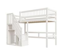 Lit en bois massif 90*200, escalier avec armoire de rangement, lit d'enfant, lit de jeune, lit simple, cadre en bois massif, modèle haut, blanc