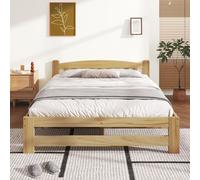 Lit en bois massif, modèle futon, lit double, lit en bois naturel avec tête de lit et sommier à lattes, lit pour adolescents, lit pour adultes, style naturel, dimensions 140x200 cm