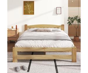 Lit en bois massif, modèle futon, lit double, lit en bois naturel avec tête de lit et sommier à lattes, lit pour adolescents, lit pour adultes, style naturel, dimensions 140x200 cm