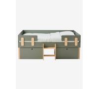 Lit en hauteur avec rangements EVEREST kaki 90X190