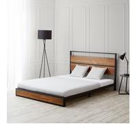 Lit double 140x200 bois brun metal noir
