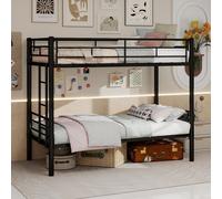 Lit en métal avec sommier de 90 × 190 cm, équipé d'une échelle et d'une barrière de sécurité. Transformable en deux lits simples, ne nécessite pas de matelas à ressorts