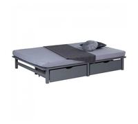 Homestyle4u Lit en palette – 140x200 cm – gris – 2 tiroirs – sommier à lattes